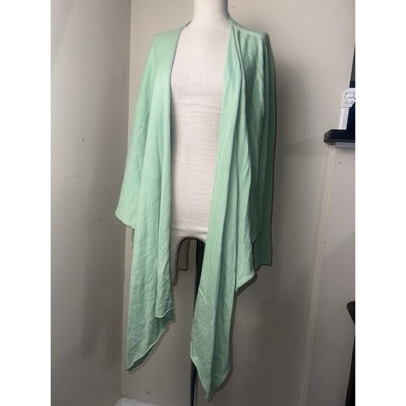 Eileen Fisher Women Green Open Front Hi-Lo Cardigan Sweater Silk Cashmere Sz L - Picture 1 of 12